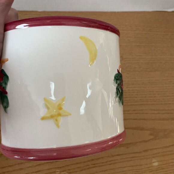 Vtg Christmas Ceramic Candle Holder w Shade Topper Moon Stars Candy Cane Tree - Picture 7 of 8